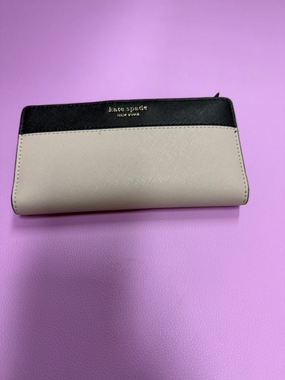 kate spade Black and Cream Zip-Around Leather Wallet